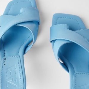 Zara light blue sandal. Leather. Kitten heel. Size 8. New.